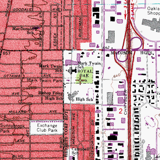 Topographic Map of Mark Twain Park, MI
