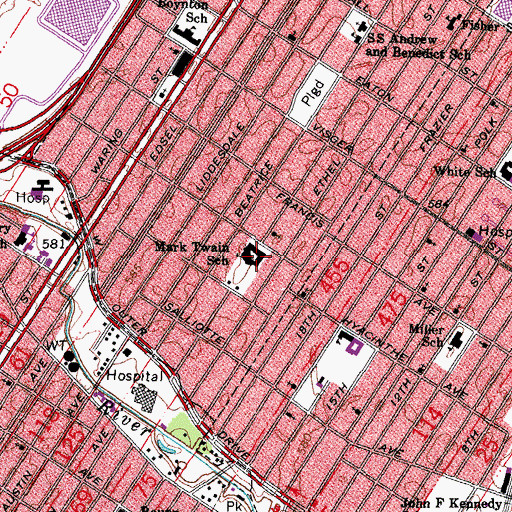 Topographic Map of Mark Twain School, MI