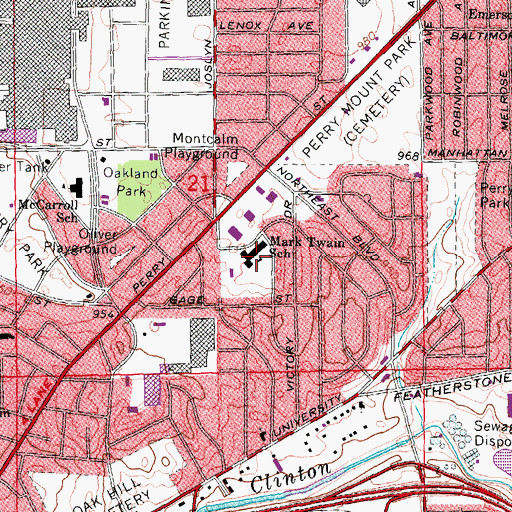 Topographic Map of Mark Twain School, MI