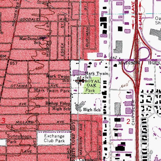 Topographic Map of Mark Twain School, MI