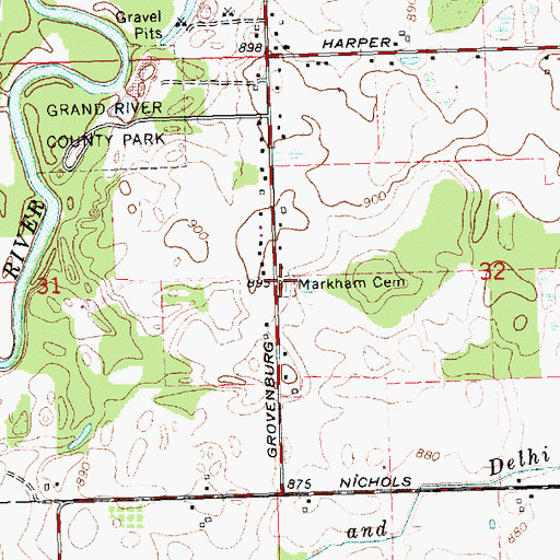 Topographic Map of Markham Cemetery, MI