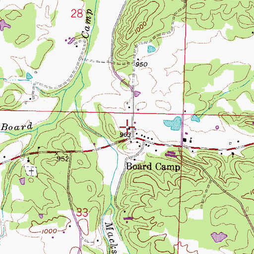 Topographic Map of Board Camp Baptist Church, AR