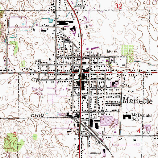 Topographic Map of Marlette, MI