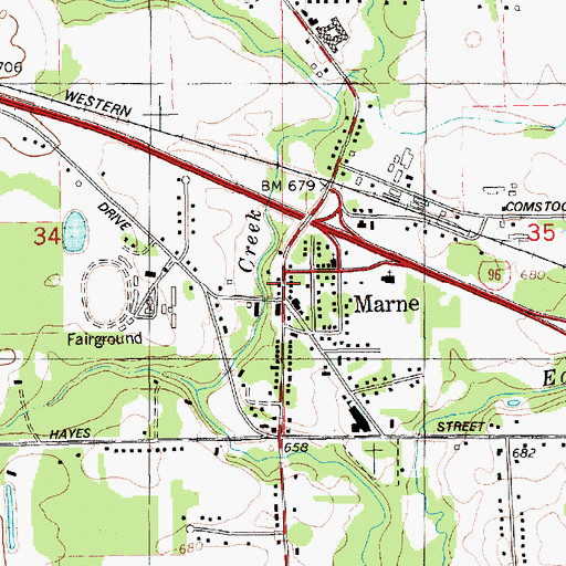 Topographic Map of Marne, MI