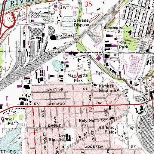 Topographic Map of Marquette Park, MI