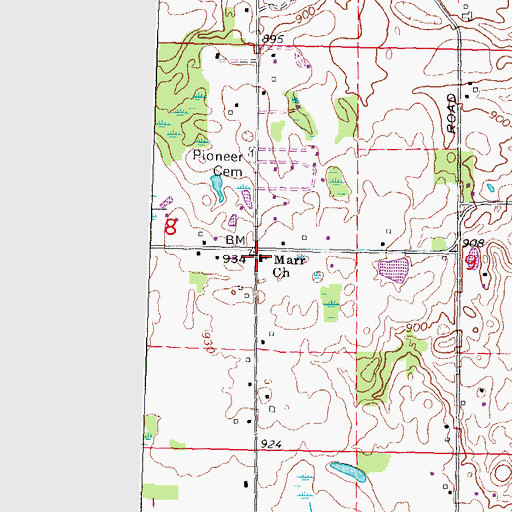 Topographic Map of Marr Church, MI