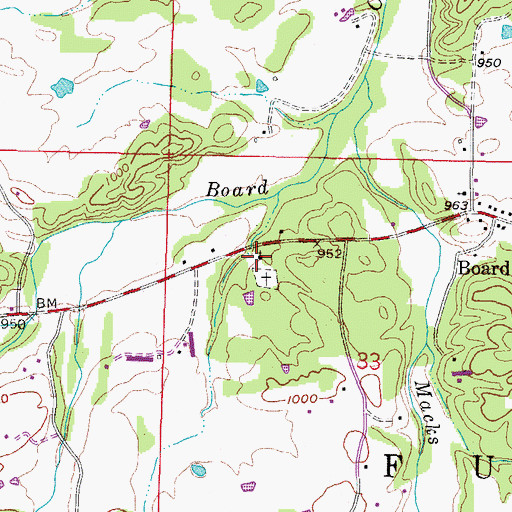 Topographic Map of Board Camp Primitive Baptist Church, AR