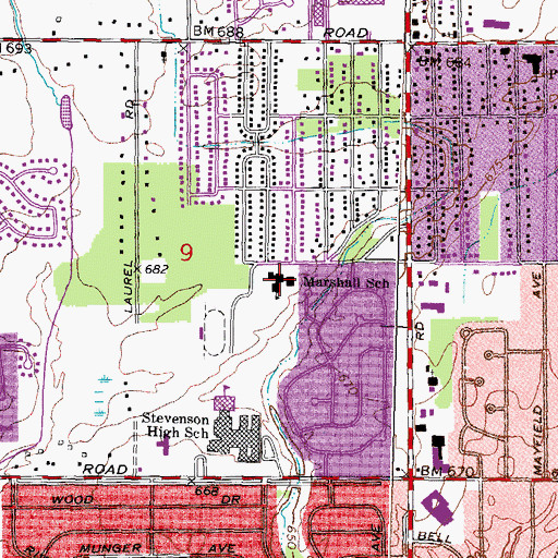 Topographic Map of Marshall School, MI