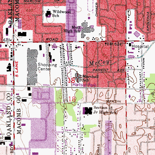Topographic Map of Marshall School, MI