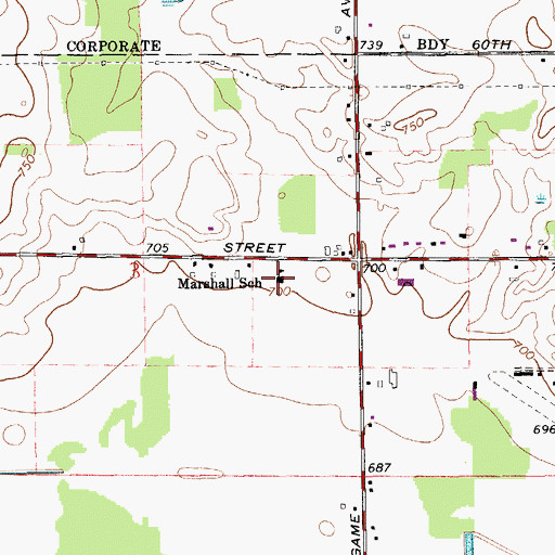 Topographic Map of Marshall School, MI