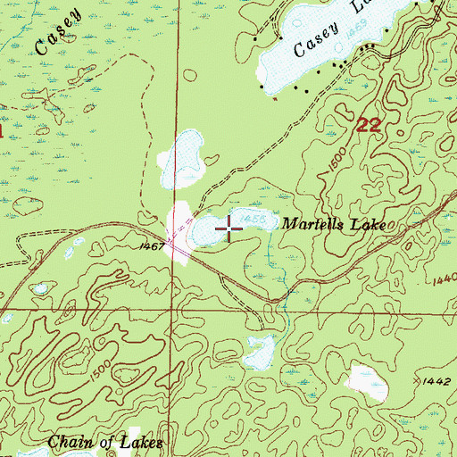 Topographic Map of Martells Lake, MI