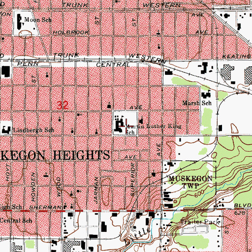 Topographic Map of Martin Luther King School, MI