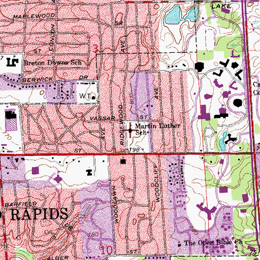Topographic Map of Martin Luther School, MI
