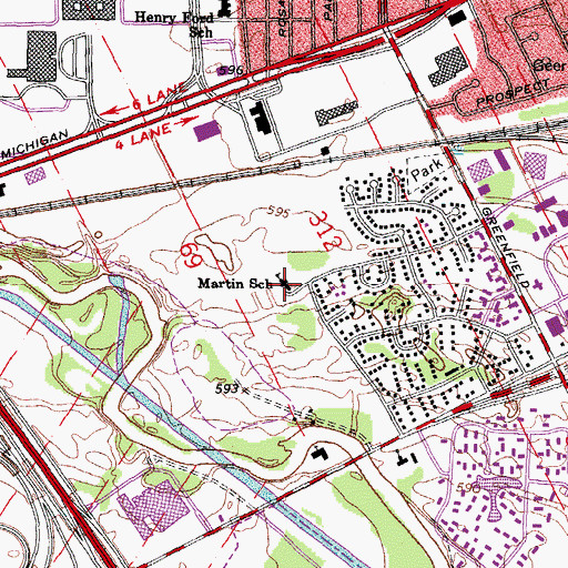 Topographic Map of Martin School, MI