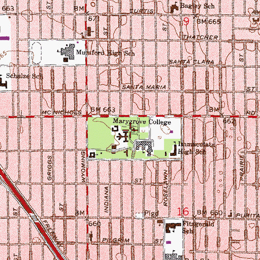 Topographic Map of Marygrove College, MI