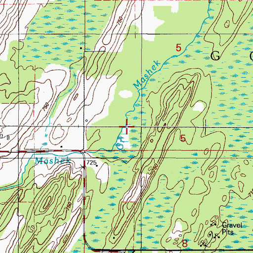 Topographic Map of Mashek Creek, MI