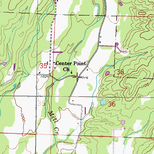 Topographic Map of Center Point, AR