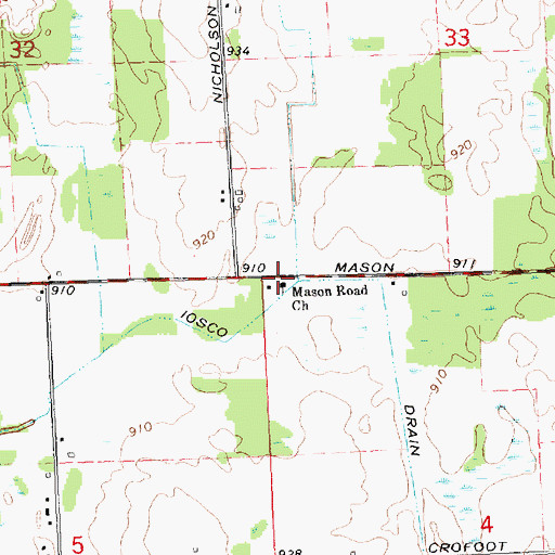 Topographic Map of Mason Road Church, MI