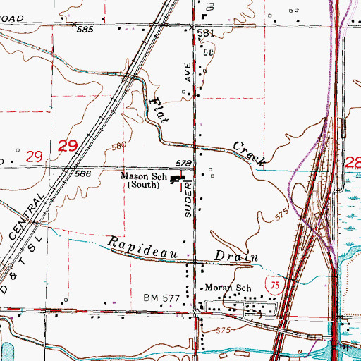 Topographic Map of Mason School, MI