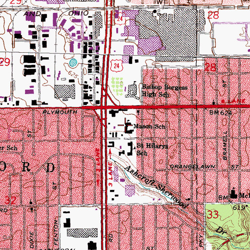 Topographic Map of Mason School, MI