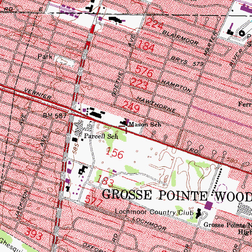 Topographic Map of Mason School, MI