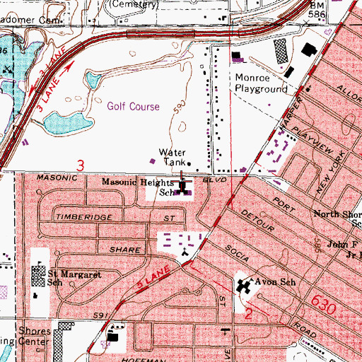 Topographic Map of Masonic Heights School, MI