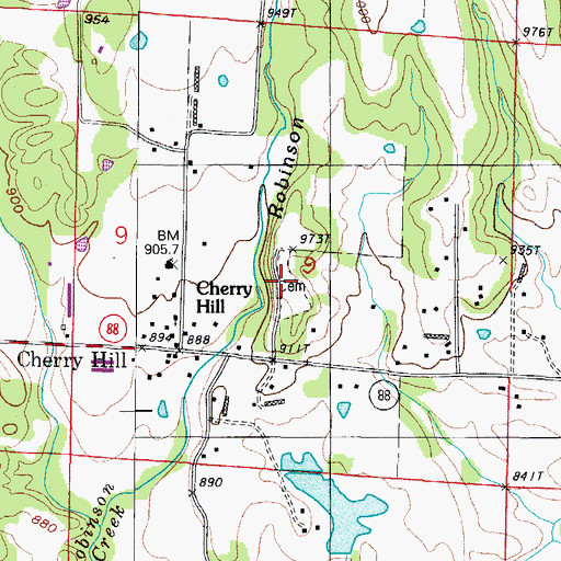 Topographic Map of Cherry Hill Cemetery, AR