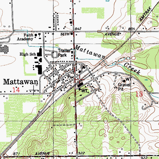 Topographic Map of Mattawan, MI