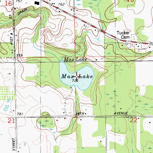Topographic Map of Max Lake, MI
