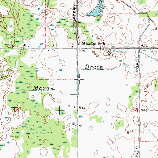 Topographic Map of Maxam Drain, MI