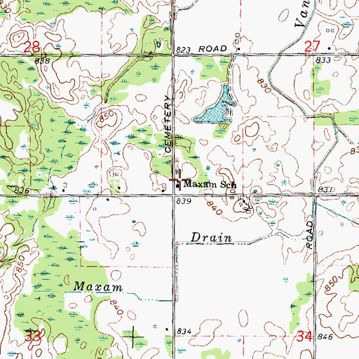 Topographic Map of Maxam School, MI