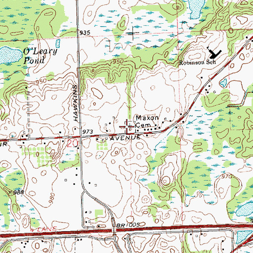 Topographic Map of Maxon Cemetery, MI
