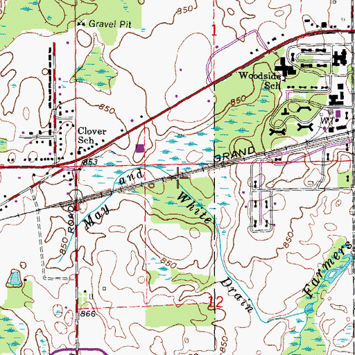Topographic Map of May and White Drain, MI