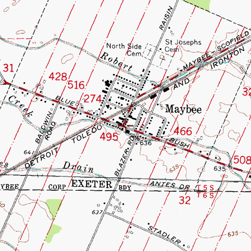 Topographic Map of Maybee, MI