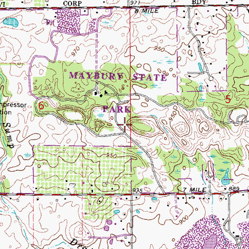Topographic Map of Maybury Sanitarium, MI