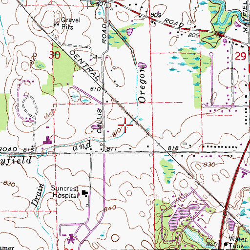 Topographic Map of Mayfield and Oregon Drain, MI