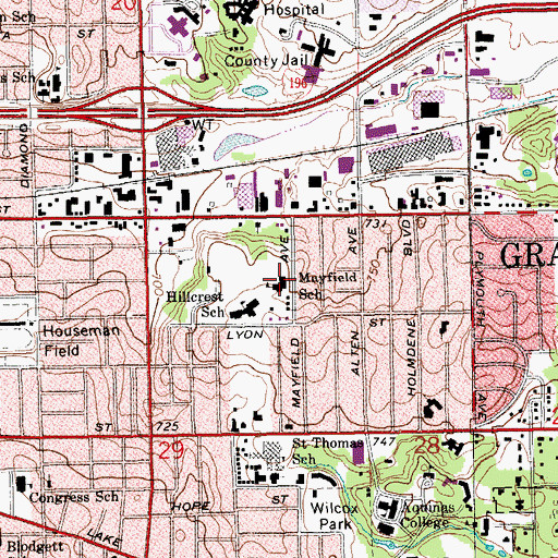 Topographic Map of Mayfield School, MI