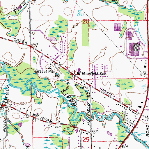 Topographic Map of Mayfield School, MI
