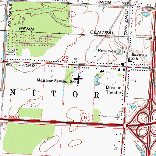 Topographic Map of McAlear-Sawden School, MI