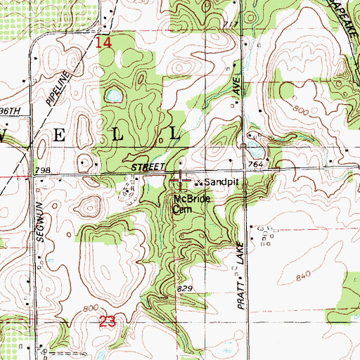 Topographic Map of McBride Cemetery, MI