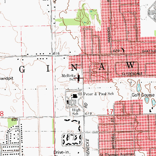 Topographic Map of McBrite School, MI