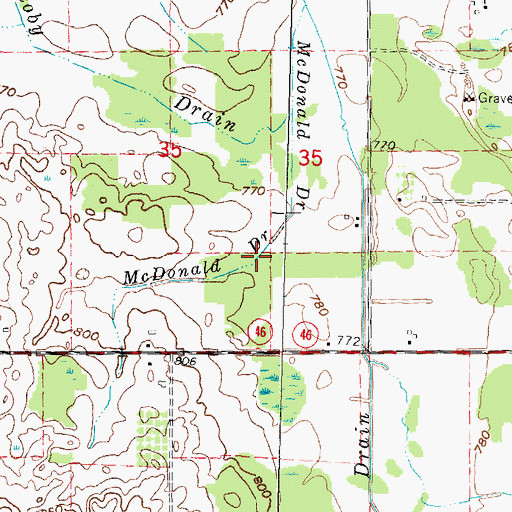 Topographic Map of McDonald Drain, MI