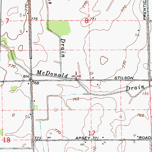 Topographic Map of McDonald Drain, MI