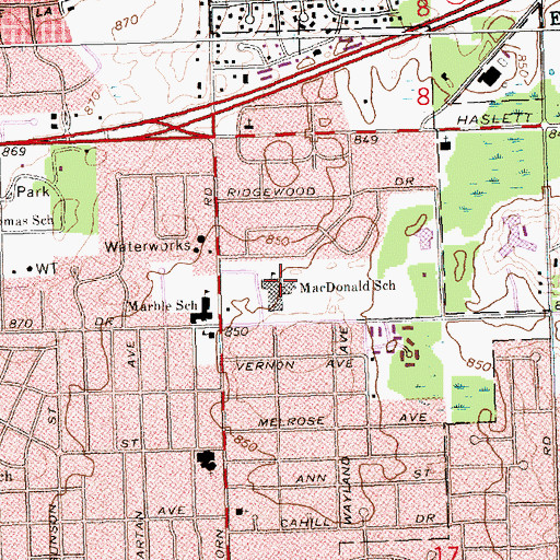 Topographic Map of McDonald School, MI