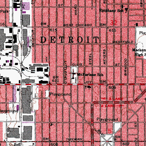 Topographic Map of McFarlane School, MI