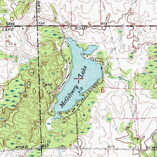 Topographic Map of McGilvery Lake, MI