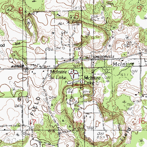 Topographic Map of McIntire Lake, MI