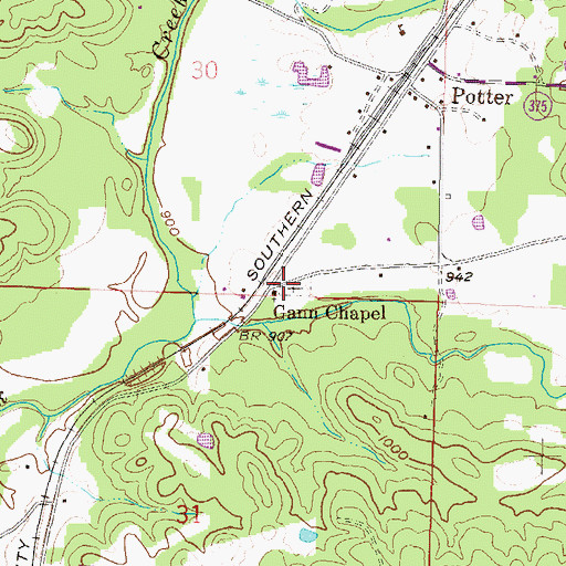 Topographic Map of Gann Cemetery, AR