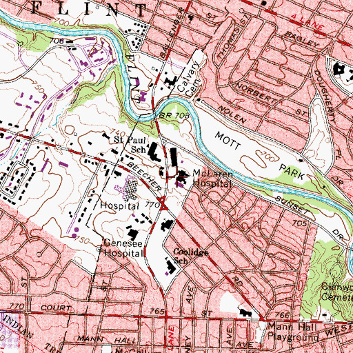 Topographic Map of McLaren Regional Medical Center, MI