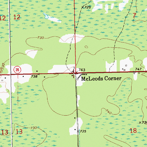 Topographic Map of McLeods Corner, MI